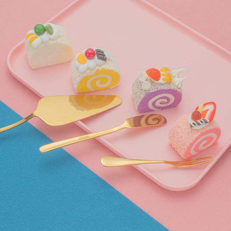 Gold Stainless Steel Cutting Cake Spatula Dessert Fork