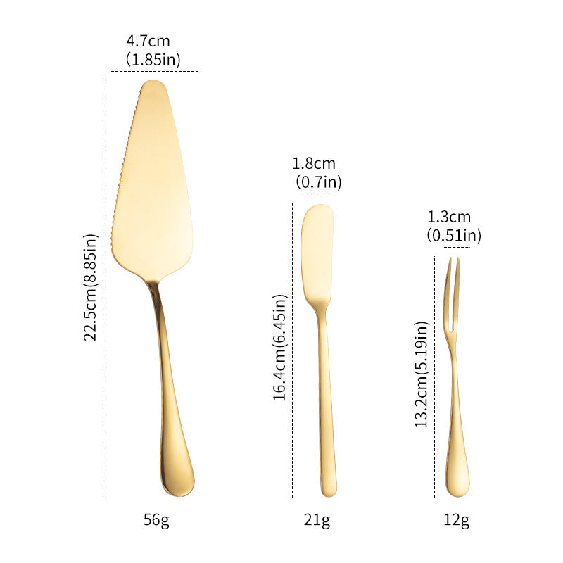 Gold Stainless Steel Cutting Cake Spatula Dessert Fork