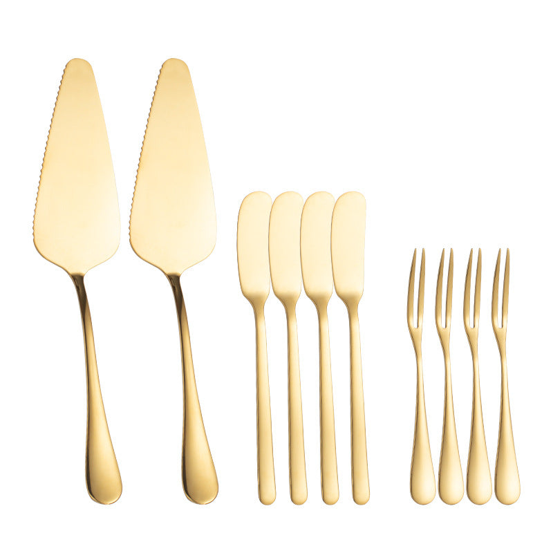 Gold Stainless Steel Cutting Cake Spatula Dessert Fork