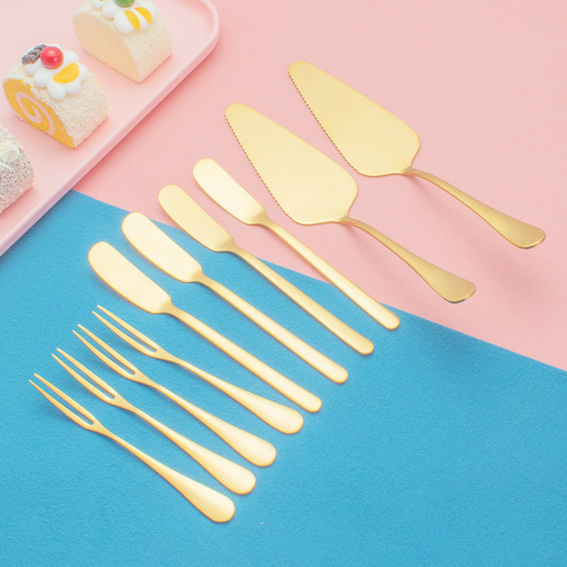Gold Stainless Steel Cutting Cake Spatula Dessert Fork