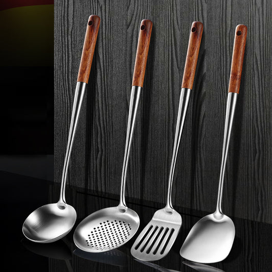 304 Stainless Steel Cooking Spatula Rosewood Long Handle Kitchenware